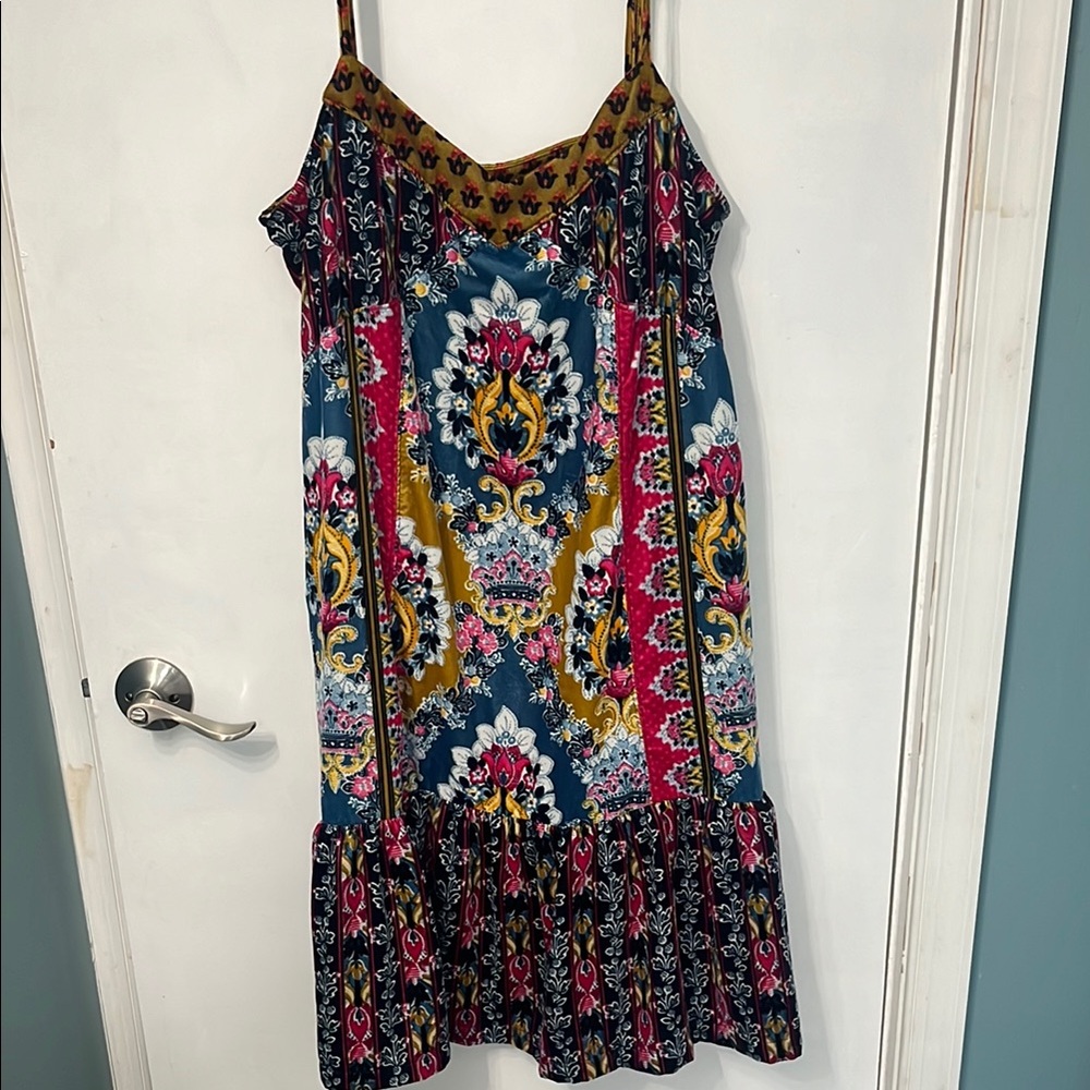 Anthropologie Blue and Pink Patterned Midi Dress